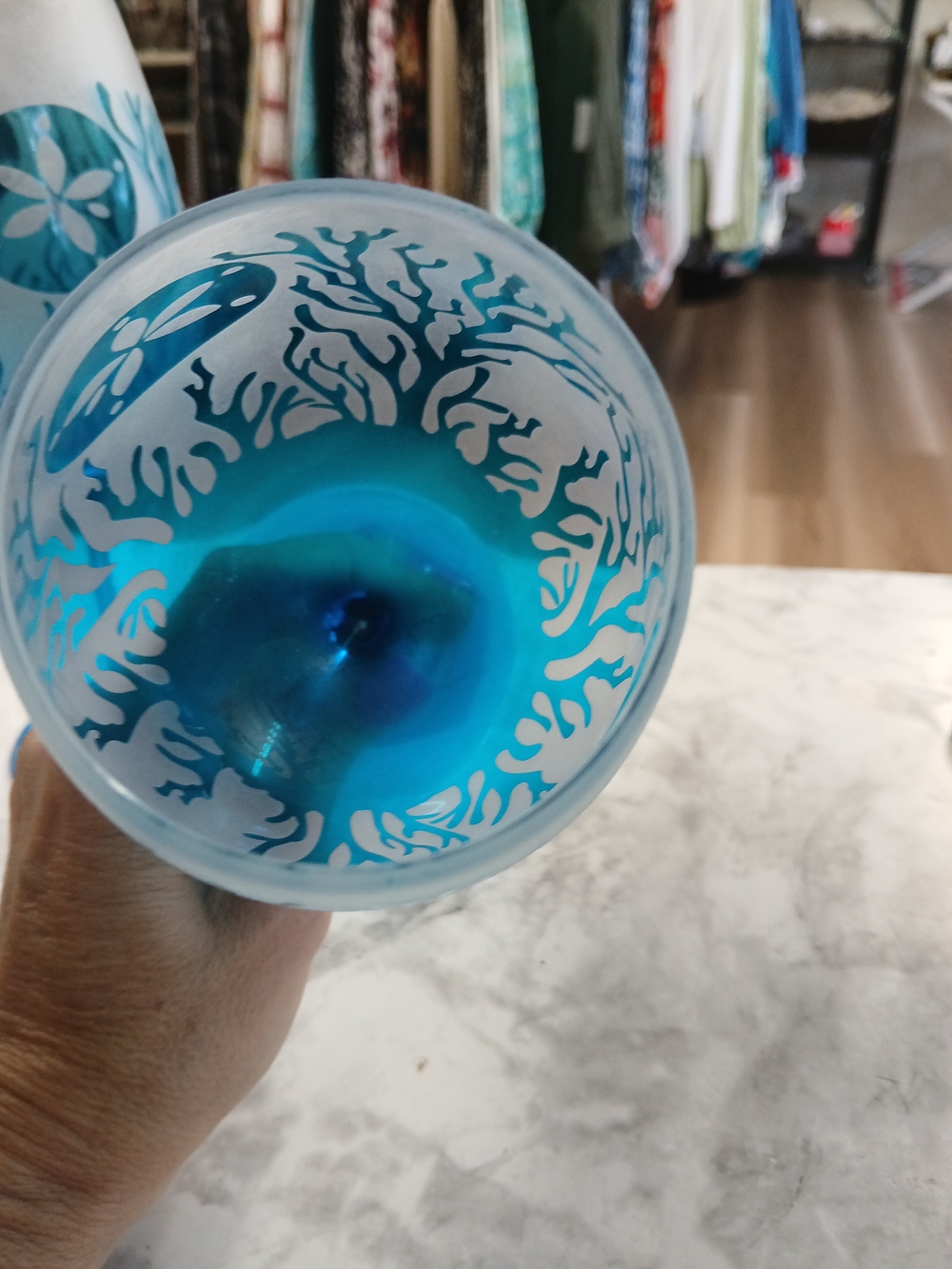 Blue Coral-Print Stemmed Wine Glasses - Set of 2 - Picture 3 of 7